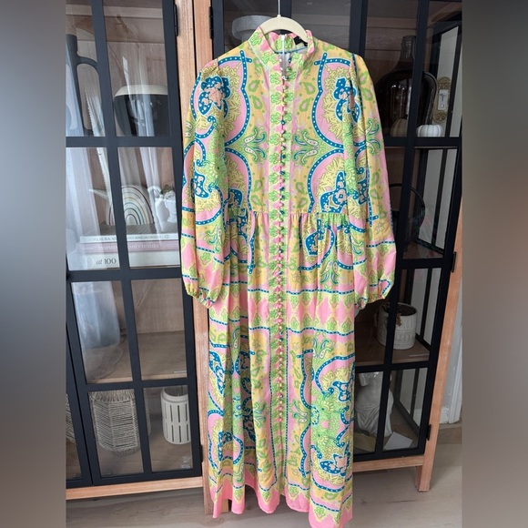 Beulah long sleeve maxi dress button down estelle midi zimmer mann paisley neon - Picture 2 of 10